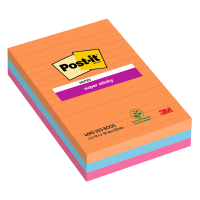 Blocco Post it Super Sticky 4690-3SS-BOOS a righe - 101 x 152 mm - colori Boost - 90 fogli - conf. 3 pezzi - Post-it - 7100234212 - 51141998862 - DMwebShop
