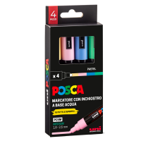 Marcatore Uni Posca PC5M - punta media 1,8 - 2,5 mm - colori assortiti pastel - conf. 4 pezzi - Uni Mitsubishi - M PC5MP 4P - 8007404250910 - DMwebShop