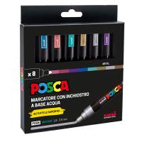 Marcatore Uni Posca PC5M - punta media 1,8 - 2,5 mm - colori assortiti metal - conf. 8 pezzi - Uni Mitsubishi - M PC5MM 8P - 8007404249211 - DMwebShop