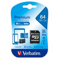 Micro SDXC Classe 10 fino a 45mb/sec - 64 Gb - Verbatim - 44084 - 23942440840 - DMwebShop