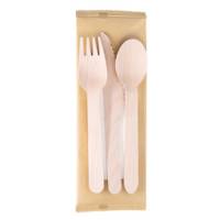 Tris posate monouso - con tovagliolo - 16 cm - legno - conf. 100 pezzi - Signor Bio - WCB011BIO100B - 8055715781043 - DMwebShop