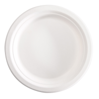 Piatto piano monouso - rotondo - Ø 18 cm - canna da zucchero - bianco - conf. 125 pezzi - Signor Bio - BPC002BIO125B - 8055715784099 - DMwebShop