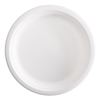 Piatto piano monouso - rotondo - Ø 23 cm - canna da zucchero - bianco - conf. 125 pezzi - Signor Bio - BPC003BIO125B - 8055715784099 - DMwebShop