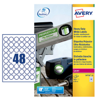 Etichetta in poliestere adesivo L4716 - Ø 30 mm - 48 etic. Per foglio - bianco - conf. 20 fogli A4 - Avery - L4716-20 - 4004182048405 - DMwebShop