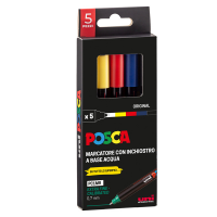 Marcatore Uni Posca PC1M - punta extra fine 0,7 mm - colori assortiti - conf. 5 pezzi - Uni Mitsubishi - M PC1MR 5P/2 - 8007404249150 - DMwebShop
