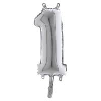 Palloncino - numero 1 - H 36 cm - mylar - argento - Big Party - 42841 - 8020834428414 - DMwebShop