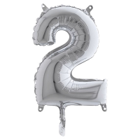 Palloncino - numero 2 - H 36 cm - mylar - argento - Big Party - 42842 - 8020834428421 - DMwebShop