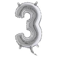 Palloncino - numero 3 - H 36 cm - mylar - argento - Big Party - 42843 - 8020834428438 - DMwebShop