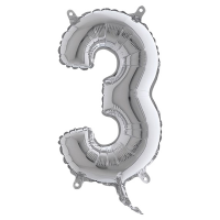 Palloncino - numero 3 - H 36 cm - mylar - argento - Big Party - 42843 - 8020834428438 - DMwebShop