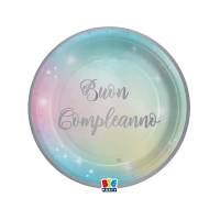 Piatto Soft Rainbow - Buon Compleanno - Ø 18 cm - carta - conf. 8 pezzi - Big Party - 74292 - 8020834742923 - DMwebShop