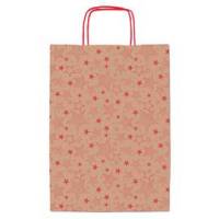 Shopper natale 16 x 8 x 21 cm carta kraft fantasia stelline rosso - 29194
