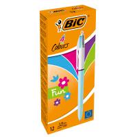 Penna a sfera a scatto multifunzione 4 Colours Fun - punta 1 mm - rosa, verde chiaro, turchese, viola - conf. 12 pezzi - Bic - 982870 - 3086123219137 - DMwebShop