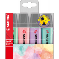 Evidenziatore Boss Original Pastel - punta a scalpello - tratto 2 - 5 mm - colori assortiti - busta 4 pezzi - Stabilo - 70/4-2 - 4006381492867 - DMwebShop