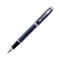 Parker IM penna stilografica, Azzurro e grigio premium con finiture  cromate, Punta media con cartuccia di inchiostro blu