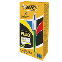 Penna a sfera a scatto multifunzione 4 Colors Fluo - punta 1,0 - 1,6 mm - 4 colori fluo - fusto giallo fluorescente - conf. 12 pezzi - Bic - 982868 - 3086123415263 - DMwebShop