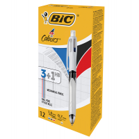 Penna a sfera a scatto multifunzione 4 Colors - nero, blu, rosso - fusto grigio - conf. 12 pezzi - Bic - 942104 - 3086123449558 - DMwebShop