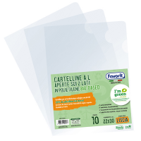 Cartelline a L - 22 x 30 cm - PE Bio-Based - liscio superior - trasparente - conf. 10 pezzi - Favorit - 400178018 - 8006779048177 - DMwebShop