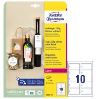 Cartellino stampabile - in cartoncino - con bordi lisci - laser - 90 x 50 mm - 10 cartoncini a foglio - 10 fogli - bianco - Avery - T2001-10 - 4004182335321 - DMwebShop