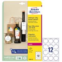 Cartellino stampabile - in cartoncino - con bordi lisci - laser - Ø 60 mm - 12 cartoncini per foglio - 10 fogli - bianco - Avery - T2004-10 - 4004182335352 - DMwebShop