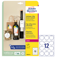 Cartellino stampabile - in cartoncino - con bordi lisci - laser - Ø 60 mm - 12 cartoncini per foglio - 10 fogli - bianco - Avery - T2004-10 - 4004182335352 - DMwebShop