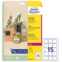 Cartellino stampabile resistente - plastica 190 micron - laser - 50 x 50 mm - 15 pezzi per foglio - 10 fogli - bianco - Avery - T3003-10 - 4004182335383 - DMwebShop
