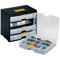 Cassettiera portautensili modulare - 4 cassetti - con maniglia - 39,1 x 29 x 33,4 cm - PPL - trasparente-nero - Store-Age - 1002299 - 8005646022999 - DMwebShop