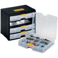 Cassettiera portautensili modulare - 4 cassetti - con maniglia - 39,1 x 29 x 33,4 cm - PPL - trasparente-nero - Store-Age - 1002299 - 8005646022999 - DMwebShop
