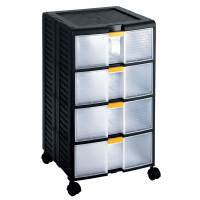 Cassettiera portautensili modulare - 4 cassetti - con maniglia e ruote - 39,1 x 39 x 62,9 cm - PPL - trasparente-nero - 1002296 - 8005646022968 - DMwebShop
