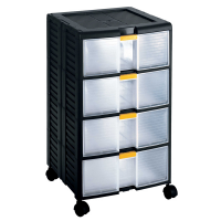 Cassettiera portautensili modulare - 4 cassetti - con maniglia e ruote - 39,1 x 39 x 62,9 cm - PPL - trasparente-nero - 1002296 - 8005646022968 - DMwebShop