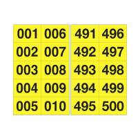 Numero adesivo da 001 a 500 - 45 x 24 mm - 10 etichette per foglio - 50 fogli - nero-giallo - Cartelli Segnalatori - 908.25 - 8409082101841 - DMwebShop