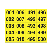 Numero adesivo da 001 a 500 - 45 x 24 mm - 10 etichette per foglio - 50 fogli - nero-giallo - Cartelli Segnalatori - 908.25 - 8409082101841 - DMwebShop