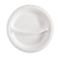 Piatto piano a 2 scomparti monouso - rotondo - Ø 23 cm - canna da zucchero - bianco - conf. 50 pezzi - Signor Bio - BPC005BIO50B - 8055715780299 - DMwebShop