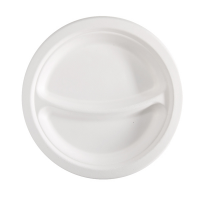 Piatto piano a 2 scomparti monouso - rotondo - Ø 23 cm - canna da zucchero - bianco - conf. 50 pezzi - Signor Bio - BPC005BIO50B - 8055715780299 - DMwebShop