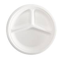 Piatto piano a 3 scomparti monouso - rotondo - Ø 26 cm - canna da zucchero - bianco - conf. 50 pezzi - Signor Bio - BPC006BIO50B - 8055715780329 - DMwebShop