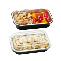Contenitore alluminio stirato+coperchio in R-PET - 2 porzioni - 22 x 15 x 4,4 cm - conf. 25 pezzi - Cuki Professional - 154227267 - 8003980600019 - DMwebShop