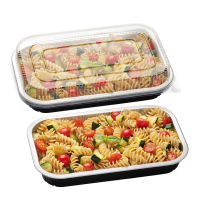 Contenitore alluminio stirato+coperchio in R-PET - 4 porzioni - 22 x 15x 4,4 cm - conf. 25 pezzi - Cuki Professional - 154228467 - 8003980600026 - DMwebShop