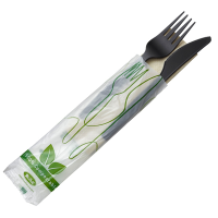Bis coltello e forchetta - CPLA - con tovagliolo - bianco - conf. 250 pezzi - Leone - Q2048.Z - 8024112944009 - DMwebShop