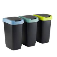 Pattumiera con coperchio basculante 50 lt 40,1 x 29,1 x 60,2 cm PPL grigio verde lime kit 3 pezzi - 20151