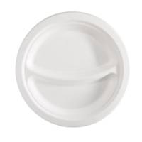 Piatto piano a 2 scomparti monouso rotondo diametro 23 cm canna da zucchero bianco Signor Bio BPC005BIO50B - 18130