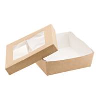 Scatola da asporto con finestra trasparente 14 x 14 x 5 cm carta kraft PE avana - 18063