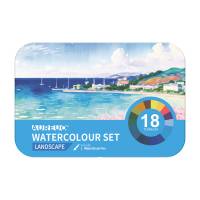 Acquerelli demi-godet - con pennello brush - in scatola di metallo - colori paesaggi assortiti - astuccio 18 colori - Dom - 13060/2 - 6902983052615 - DMwebShop