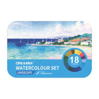 Acquerelli demi-godet - con pennello brush - in scatola di metallo - colori paesaggi assortiti - astuccio 18 colori - Dom - 13060/2 - 6902983052615 - DMwebShop