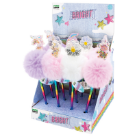 Penne a sfera Bright - pom pom e paillette - fantasie assortite - expo 12 pezzi - Lebez - 81392 - 8007509110973 - DMwebShop
