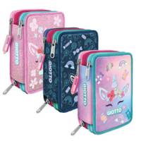 Astuccio 3 zip Candy collection 19,5 x 7,5 x 12,9 cm tessuto fantasie assortite - 25182