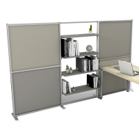 Parete divisoria-libreria Tetrix - 307 x 180,5 cm - profilo silver - lino cancun-grigio cera - Studio T - 3005148S - DMwebShop