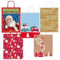 Shopper in carta kraft - con manici - 16 x 21 x 8 cm - fantasia natale - Sadoch - conf. 25 pezzi - Rex Sadoch - SDX16000NAT - 8006715199376 - DMwebShop