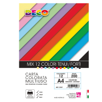 Busta carta - A4 - 200 gr - colori assortiti - 12 fogli - Deco - 12507 - 8004957125078 - DMwebShop