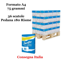 Carta bianca per stampanti multifunzione - A4 - 75 gr (non dichiarati sul rifascio) pallet da 36 scatole - 180 Risme - Paperline - MCOPA4-180