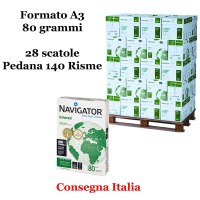 Carta bianca per stampanti multifunzione -  A3 - 80 gr - Scatole da 5 risme - pallet da 28 scatole - 140 Risme - Navigator - NAVA3-140