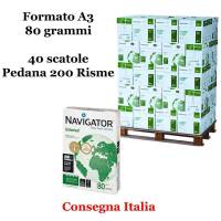 Carta bianca per stampanti multifunzione -  A3 - 80 gr - Scatole da 5 risme - pallet da 40 scatole - 200 Risme - Navigator - NAVA3-200 - DMwebShop